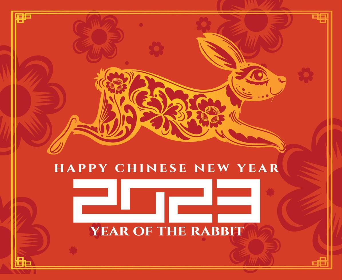 Happy Chinese new year 2023 year of the rabbit Design Abstract Illustration Vector With Orange Background