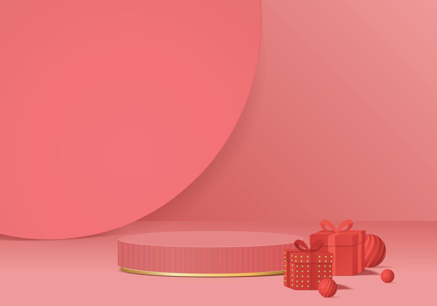 3d Christmas scene with gift box background vector gold podium