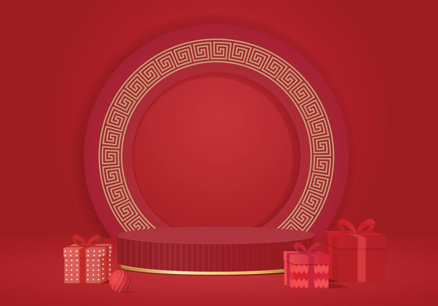 3d background stage pedestal Chinese new year red abstract display product vector