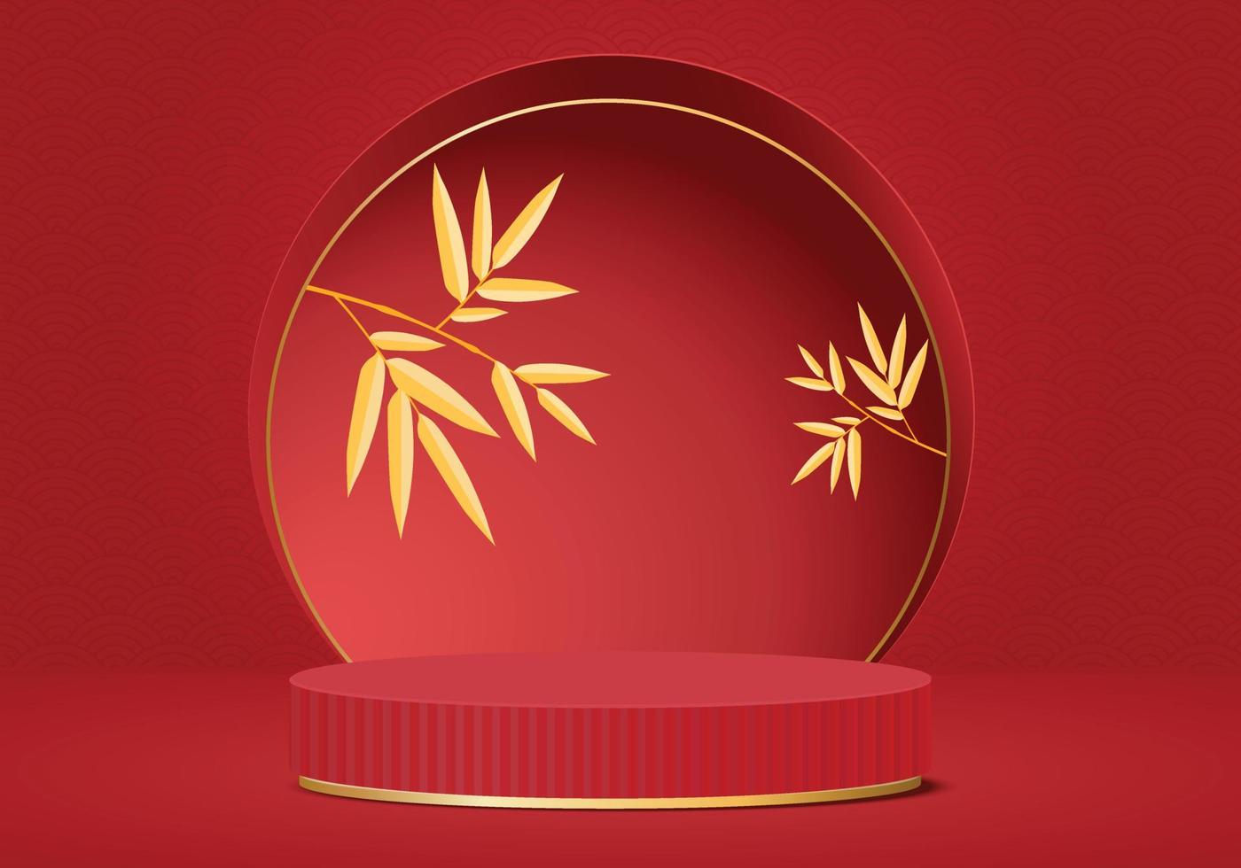 Abstract 3d background stage Chinese new year red display product vector