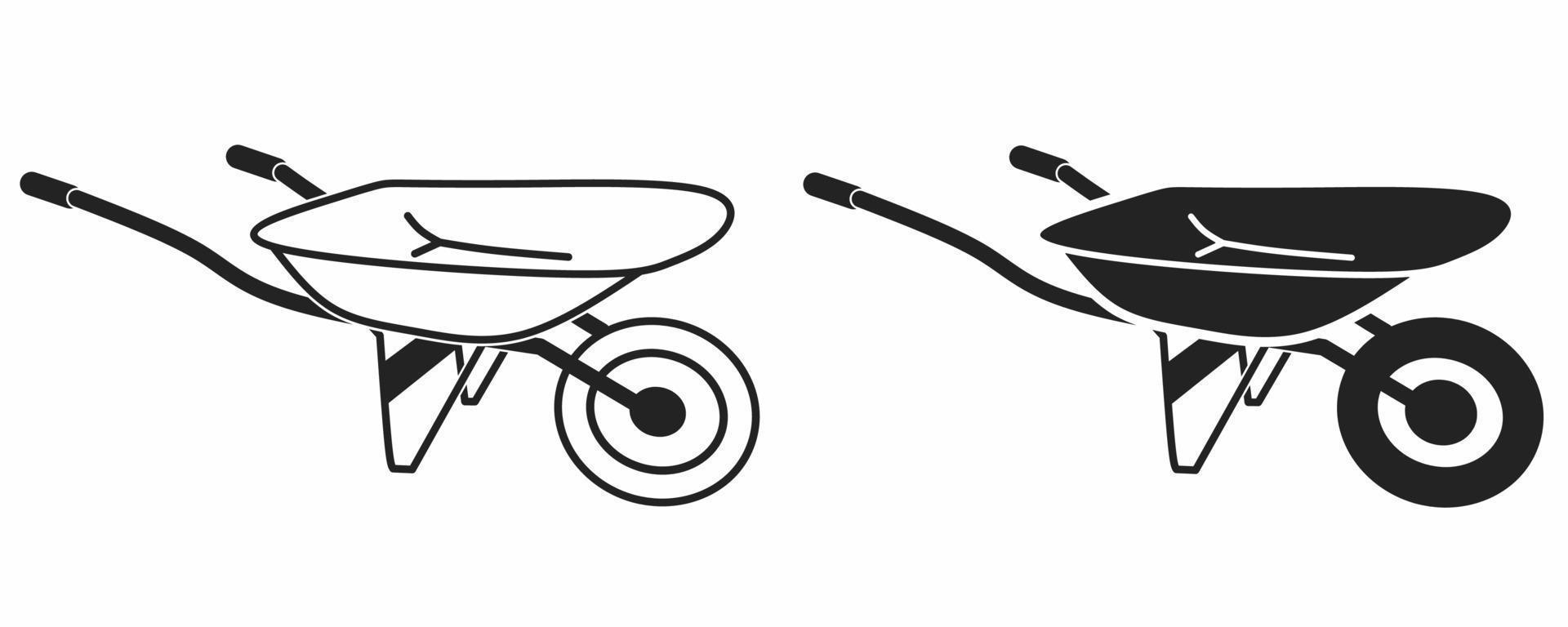 outline silhouette wheelbarrow icon set isolated on white background vector