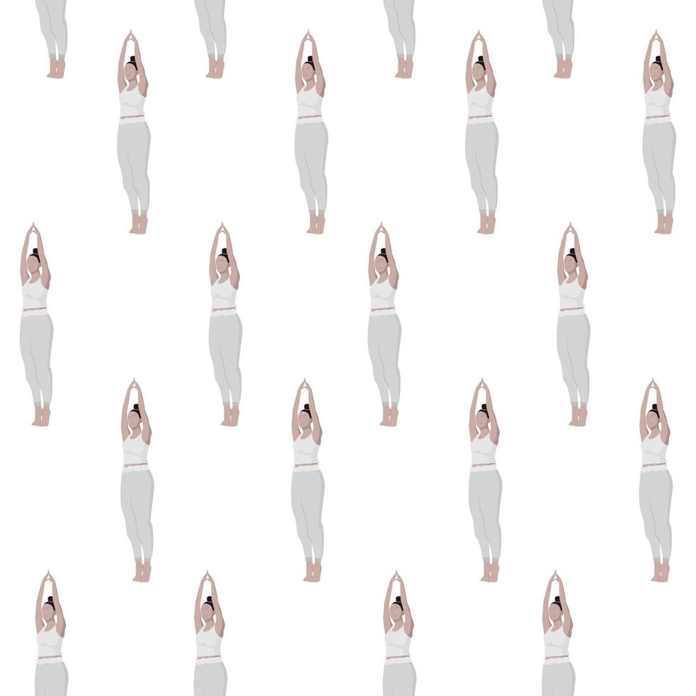 Endless pattern with image of a Woman performing a yoga asana on her toes with her hands raised up. vector