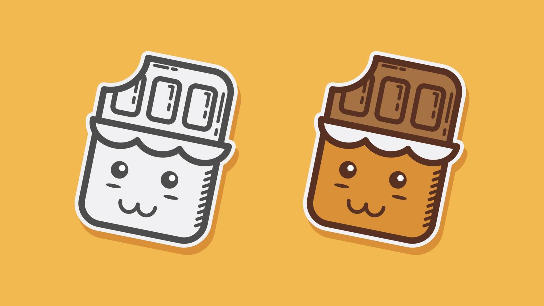 Illustration vector graphic design of cute chocolate bar in kawaii doodle style. Suitable for coloring book, t-shirt or other children apparel product, snack, food and beverages mascot, etc.