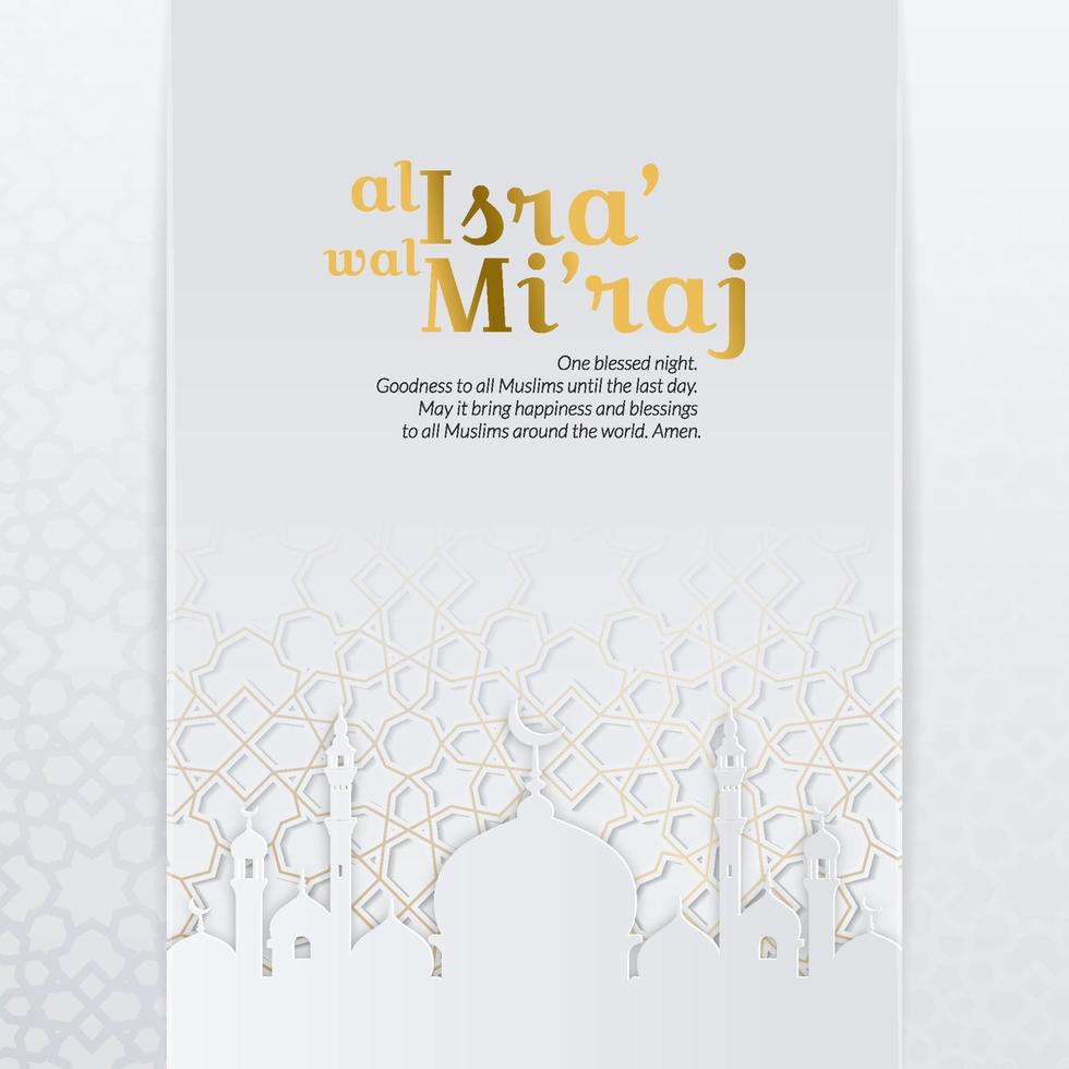 Greeting al isra' wal mi'raj with golden 3d star crescent moon with elegant concept vector