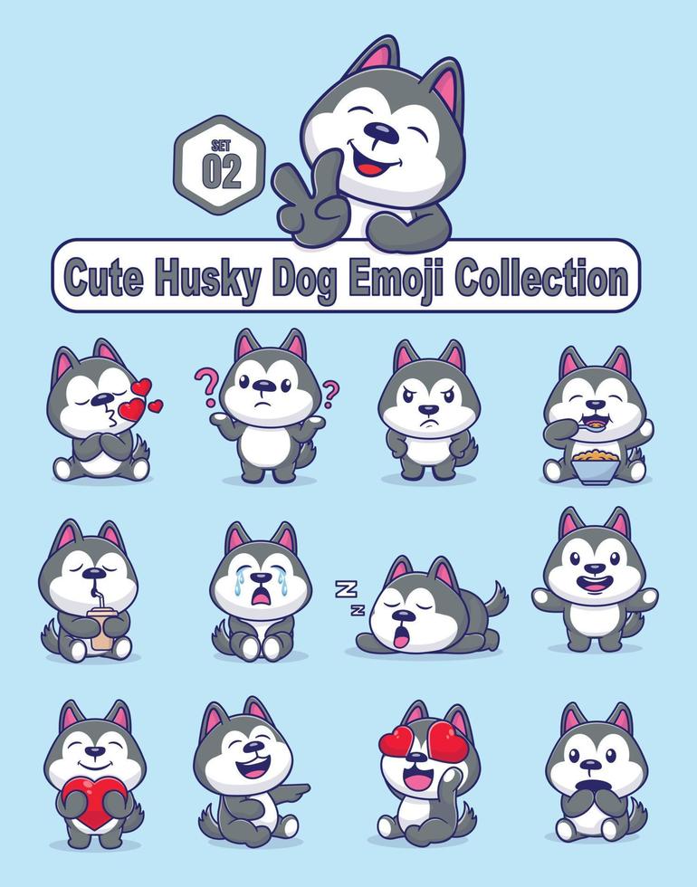 Set of cute husky dog characters with different emoticons vector