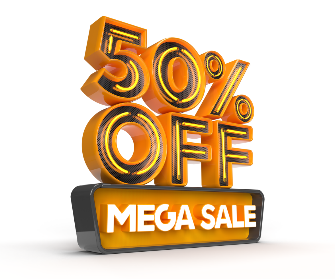 Mega Sale 50 percent off right side view 3D render object png