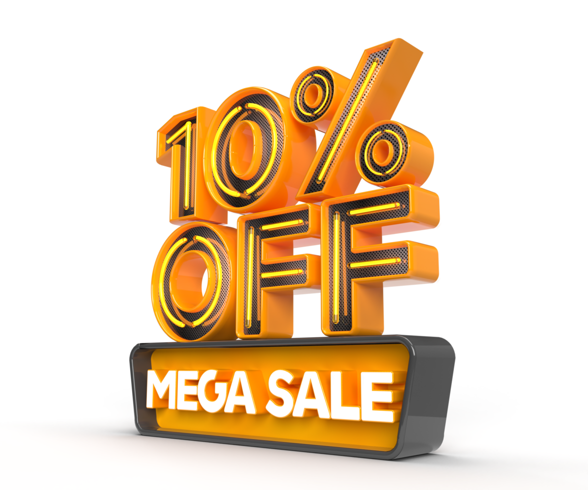 Mega Sale 10 Prozent Rabatt linke Seitenansicht 3D-Renderobjekt png