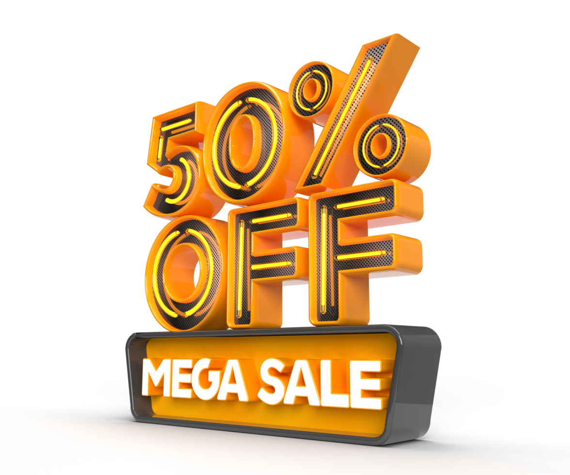 Mega Sale 50 Prozent Rabatt linke Seitenansicht 3D-Renderobjekt png
