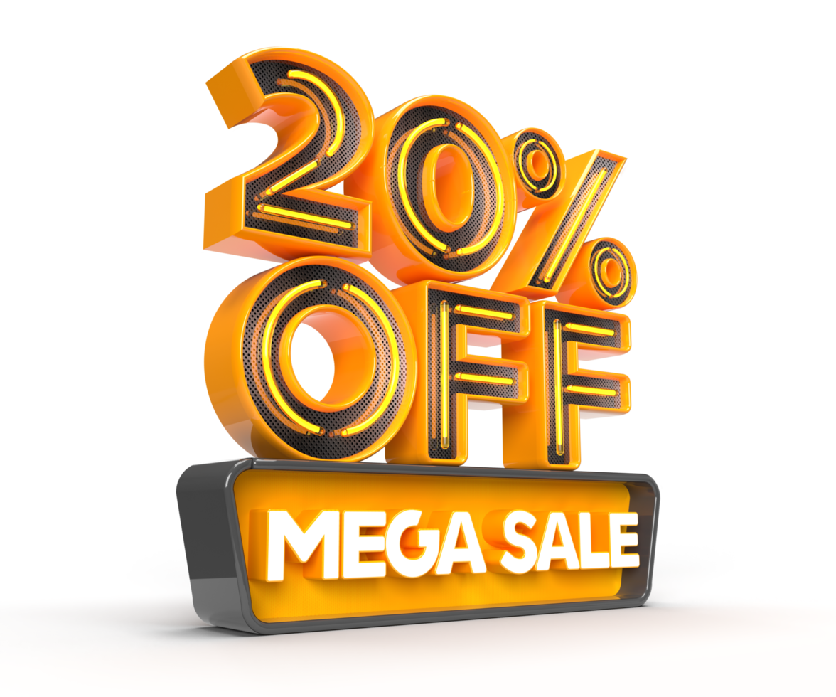 Mega Sale 20 percent off right side view 3D render object png