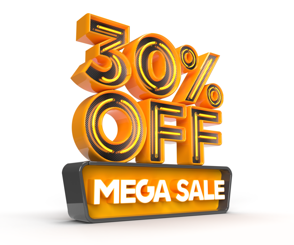 Mega Sale 30 percent off right side view 3D render object png