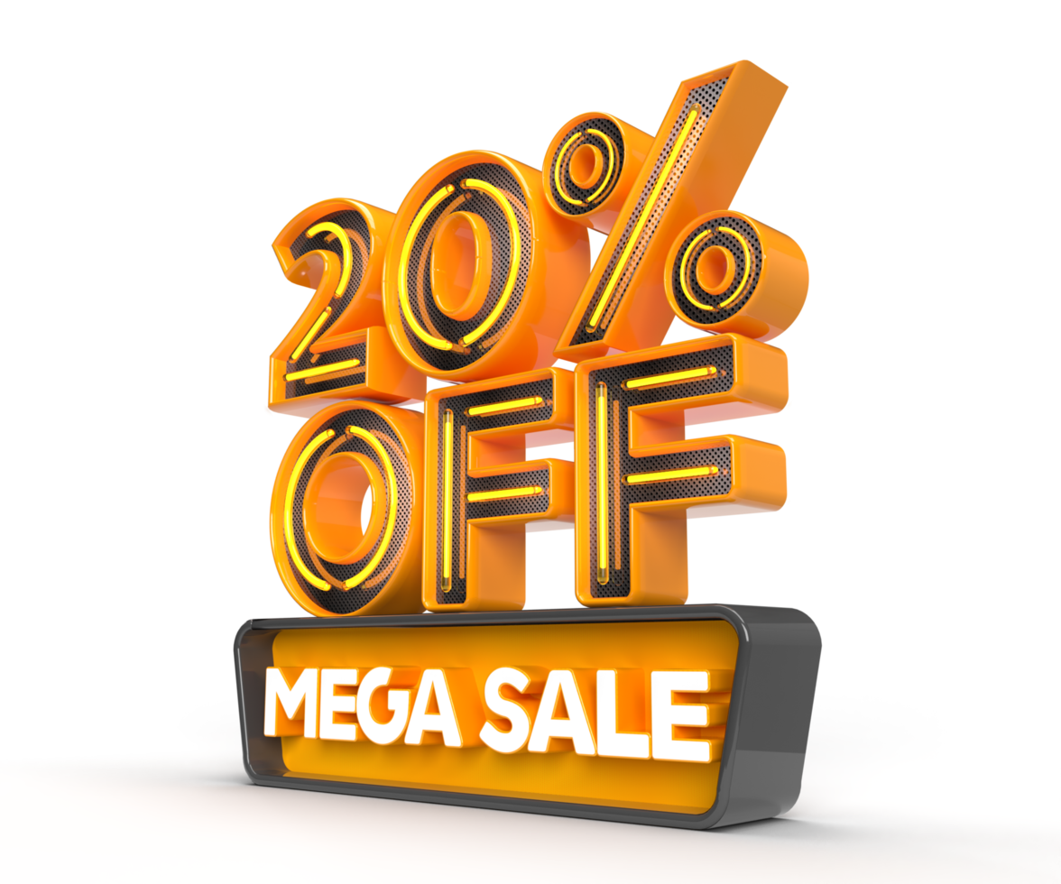 Mega Sale 20 percent off left side view 3D render object png