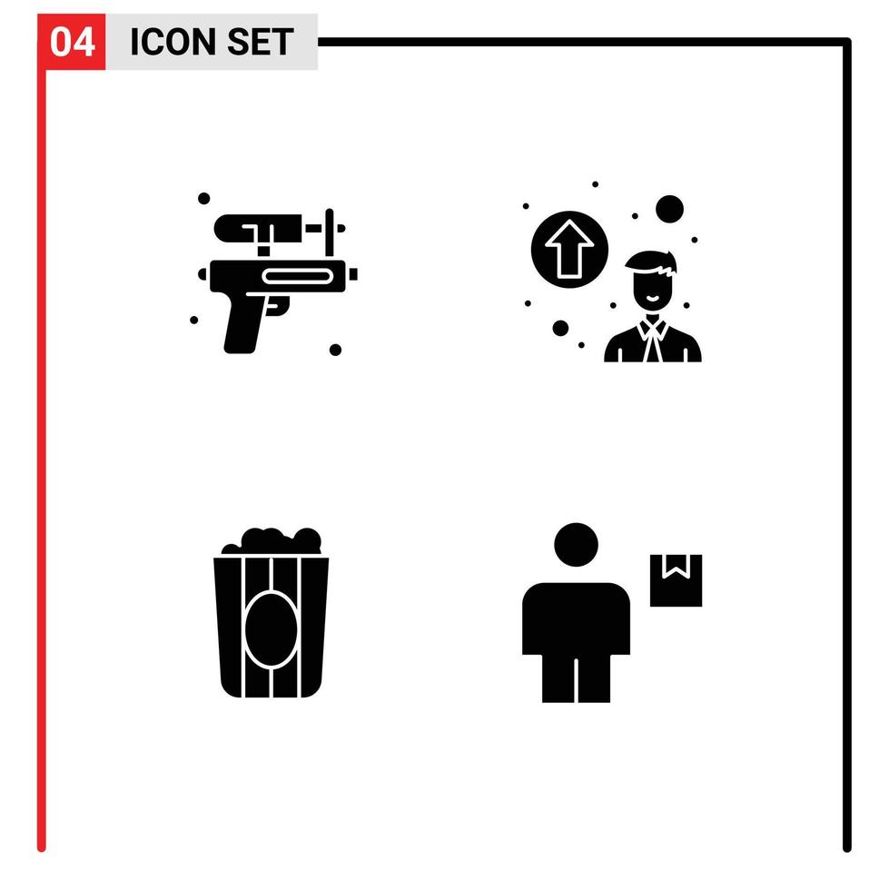 User Interface Pack of 4 Basic Solid Glyphs of gun movie park promotion concept avatar Editable Vector Design Elements