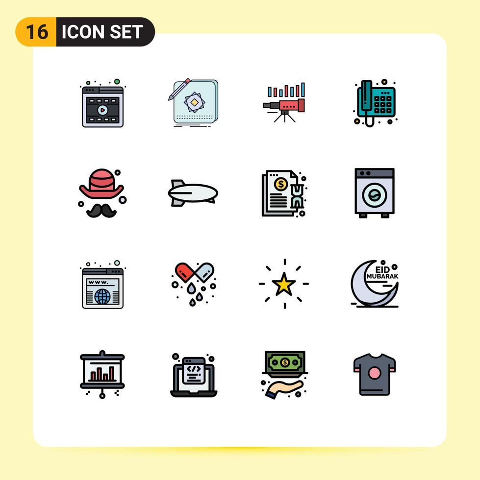 grupo de 16 líneas llenas de colores planos modernas establecidas para el diseño de la visión del teléfono previsión de tendencias elementos de diseño de vectores creativos editables