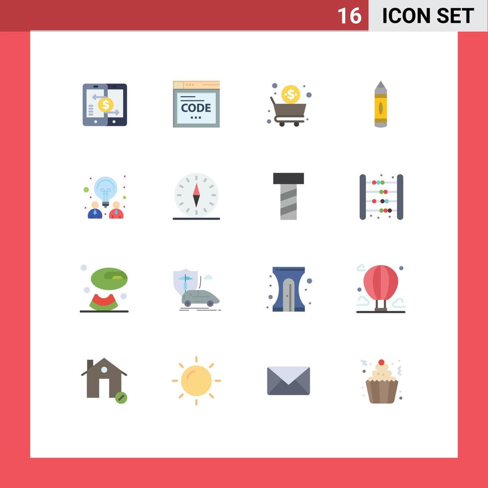 Group of 16 Flat Colors Signs and Symbols for creative pencil coding education shopping Editable Pack of Creative Vector Design Elements