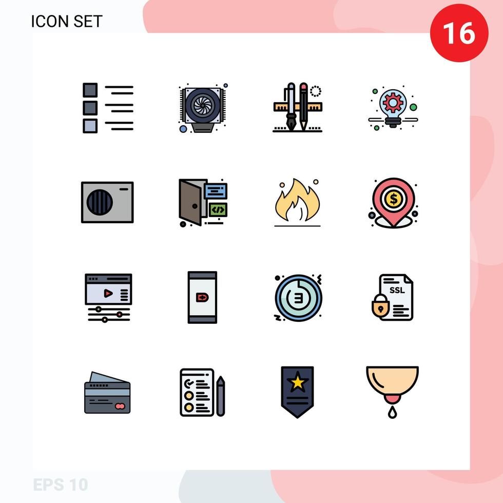 User Interface Pack of 16 Basic Flat Color Filled Lines of conditioner solution stationary marketing drawing Editable Creative Vector Design Elements