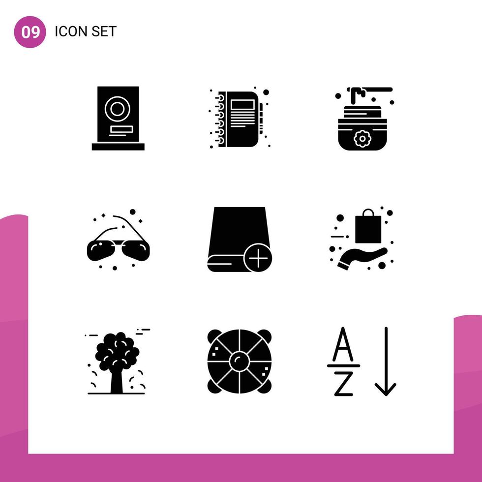 Mobile Interface Solid Glyph Set of 9 Pictograms of computers geek note view glasses Editable Vector Design Elements