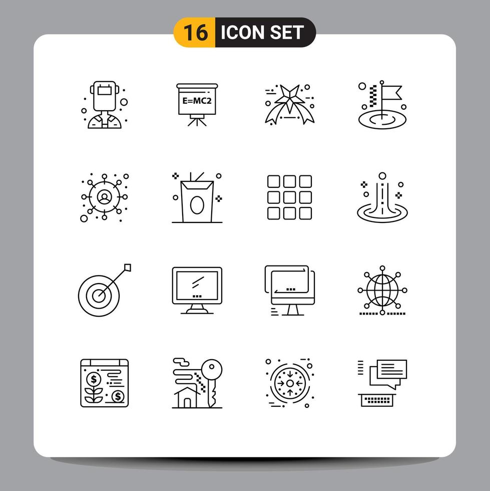 16 Universal Outline Signs Symbols of drink target black friday customer flag Editable Vector Design Elements