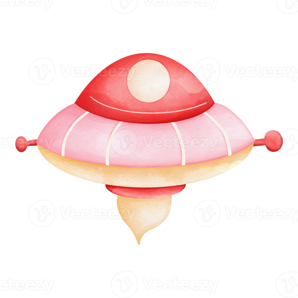 Watercolor UFO aliens Valentine's day. Space Valentine concept png