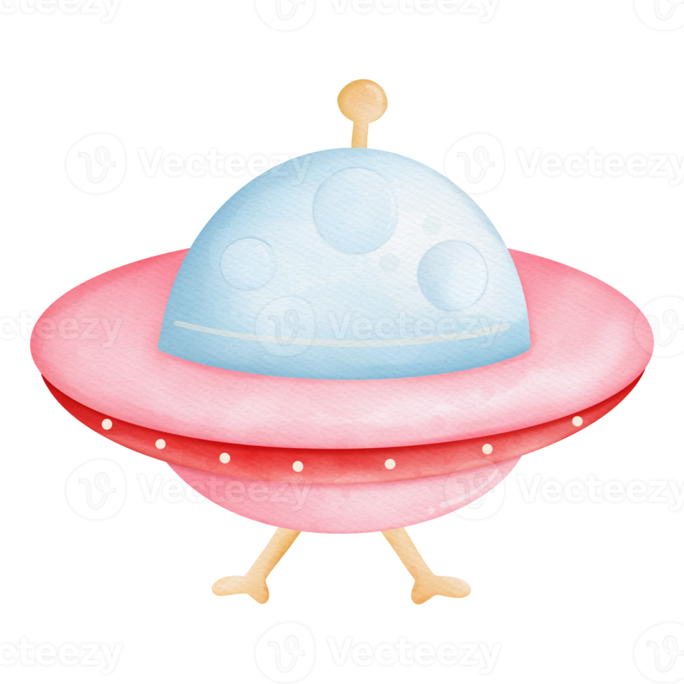 Watercolor UFO aliens Valentine's day. Space Valentine concept png