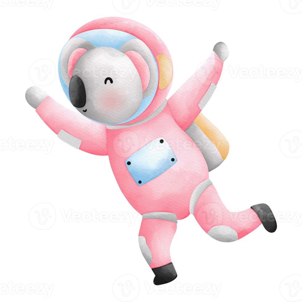 watercolor cute koala in an astronaut suit in space, children illustration png