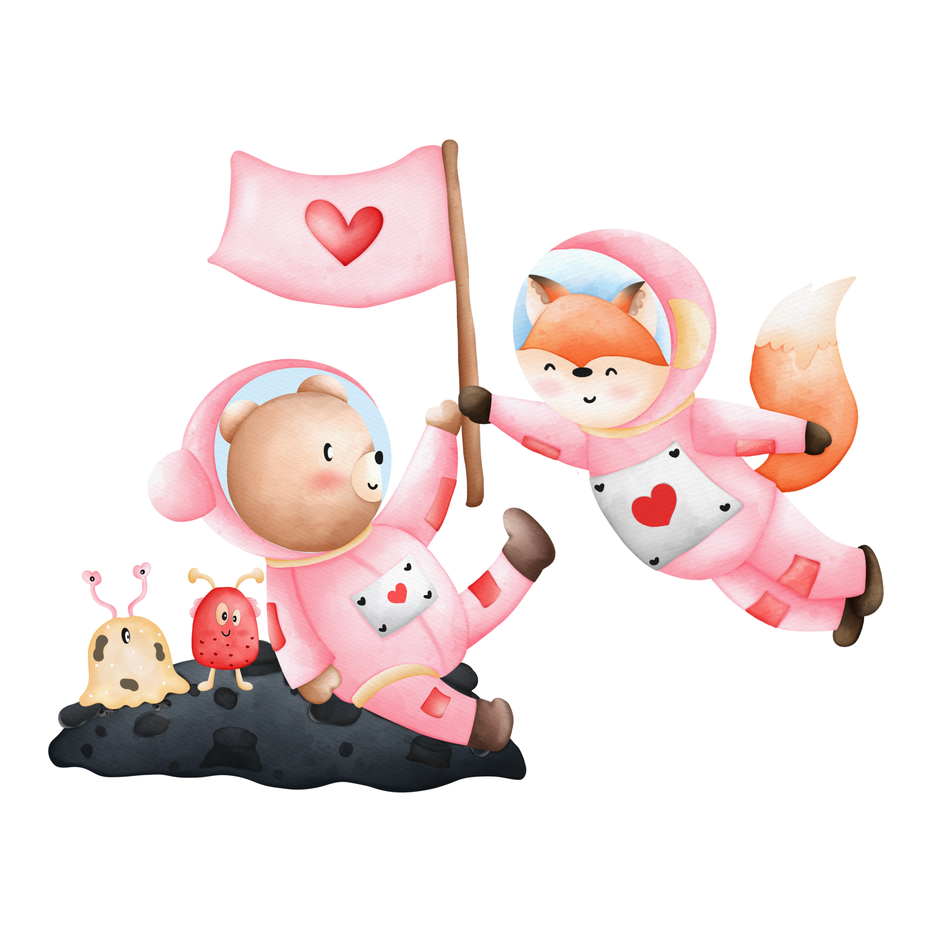 Free watercolor cute animals in an astronaut suit in space, children  illustration 17194421 PNG with Transparent Background