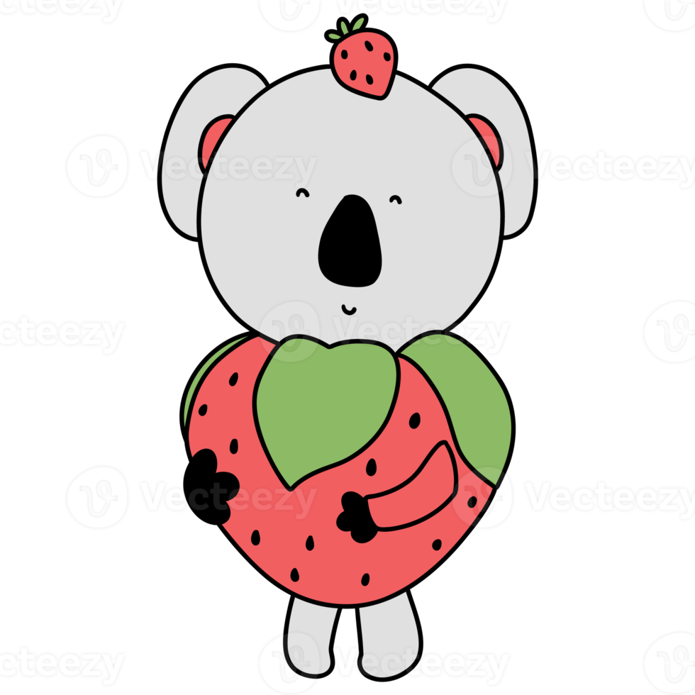 söt koala i jordgubb kostym, tecknad serie karaktär, söt djur och jordgubb png