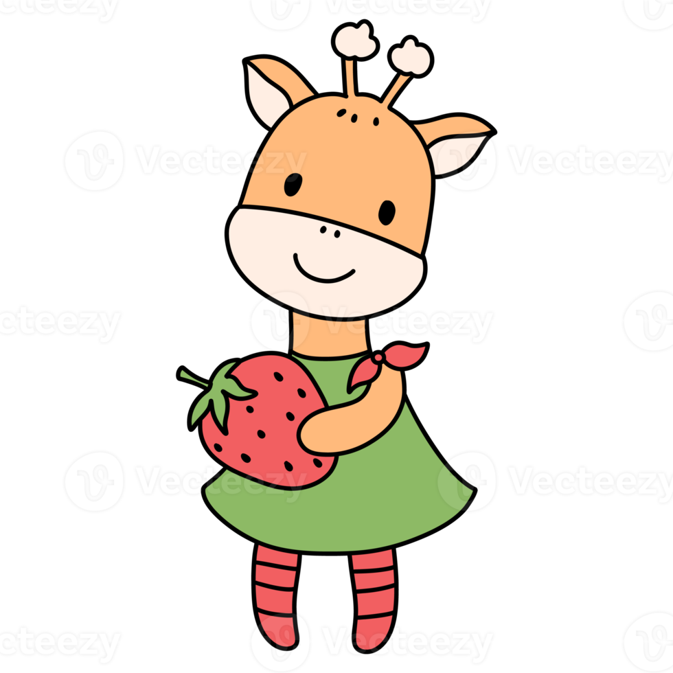 cute giraffe in strawberry costume, Cartoon character, Kawaii Animals and strawberry png