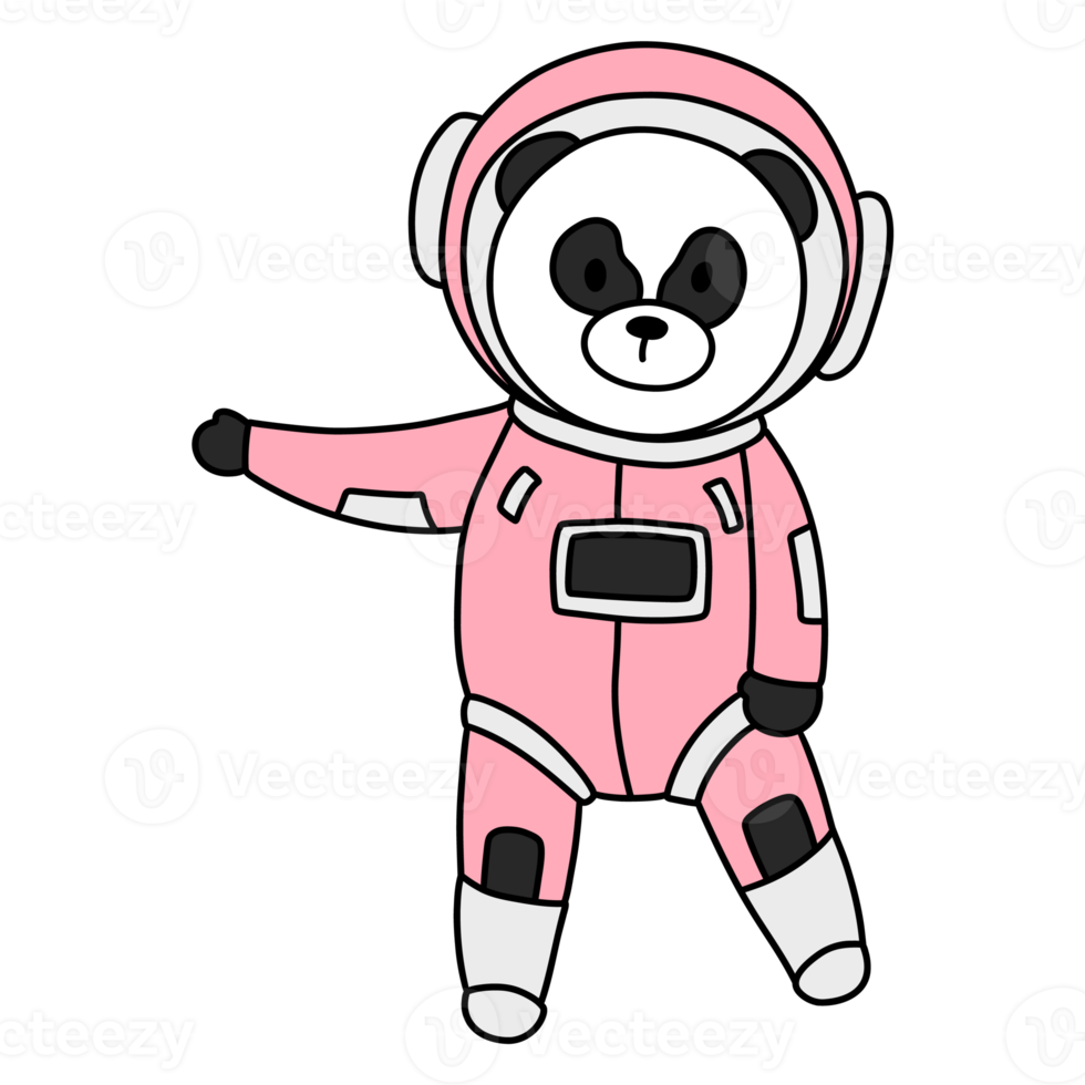 schattig panda in een astronaut pak in ruimte, kinderen illustratie png