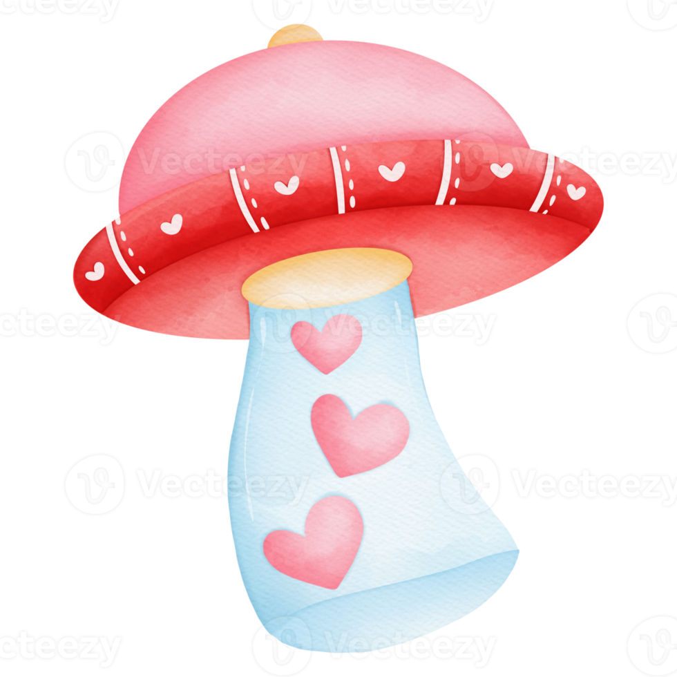 Watercolor UFO aliens Valentine's day. Space Valentine concept png