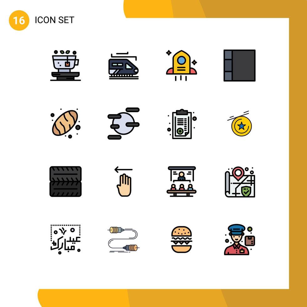 grupo de 16 líneas rellenas de color plano signos y símbolos para la cocción de alimentos de cohetes científicos de urano elementos de diseño de vectores creativos editables