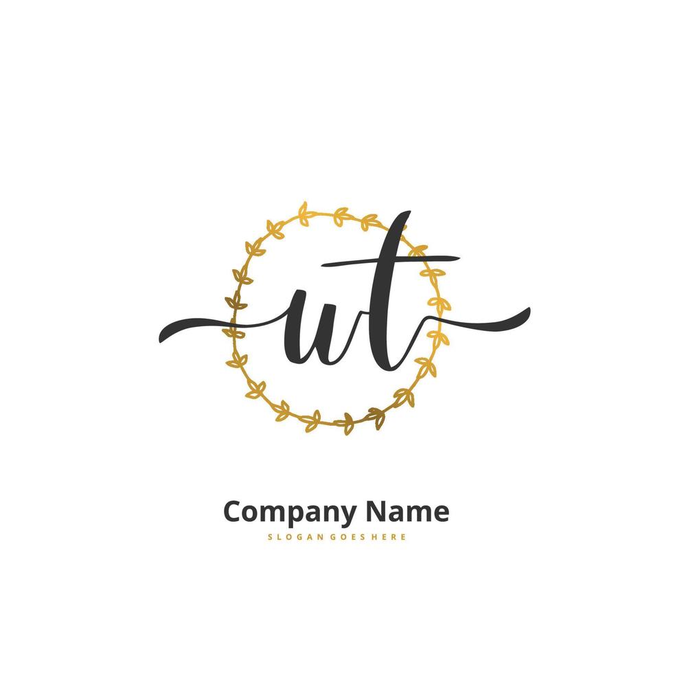 WT Initial handwriting and signature logo design with circle. Beautiful design handwritten logo for fashion, team, wedding, luxury logo. vector