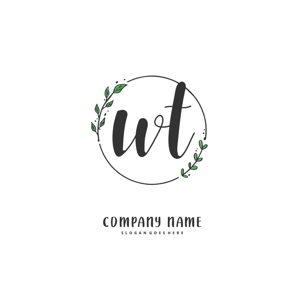 WT Initial handwriting and signature logo design with circle. Beautiful design handwritten logo for fashion, team, wedding, luxury logo. vector