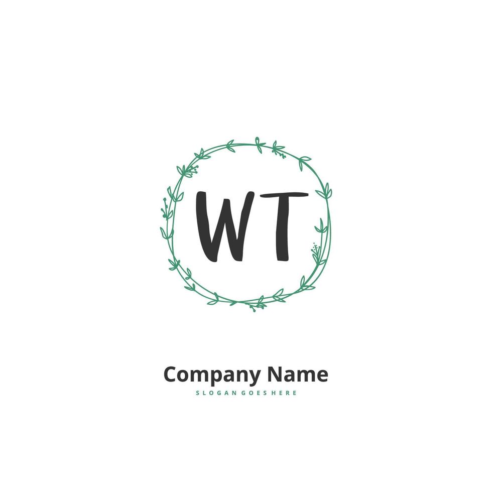 WT Initial handwriting and signature logo design with circle. Beautiful design handwritten logo for fashion, team, wedding, luxury logo. vector