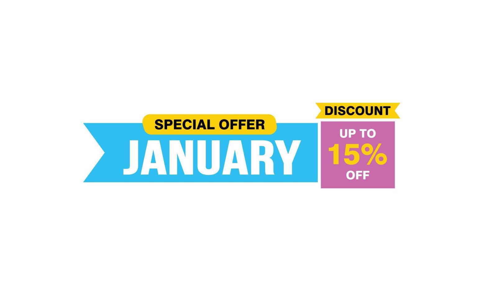 15 Percent JANUARY discount offer, clearance, promotion banner layout with sticker style. vector