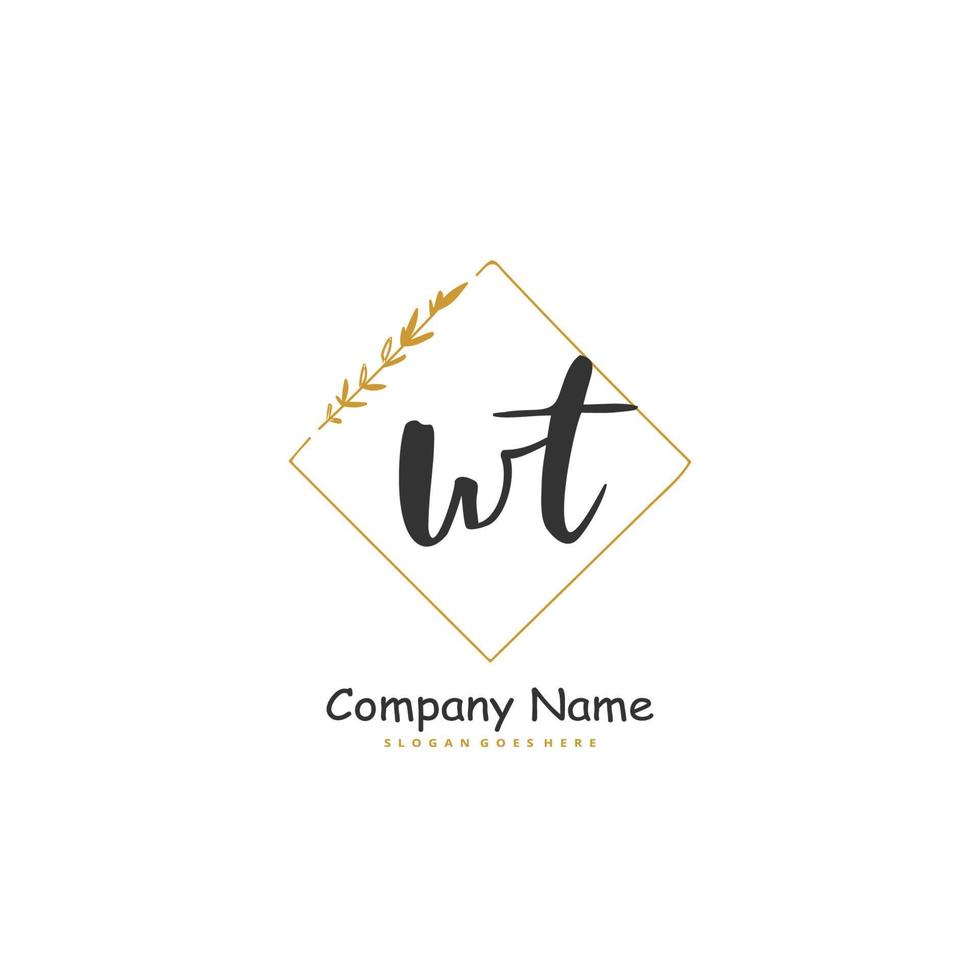WT Initial handwriting and signature logo design with circle. Beautiful design handwritten logo for fashion, team, wedding, luxury logo. vector
