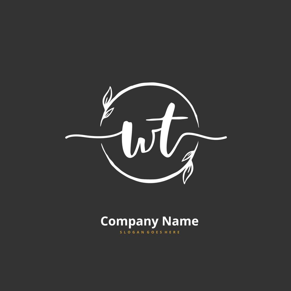 WT Initial handwriting and signature logo design with circle. Beautiful design handwritten logo for fashion, team, wedding, luxury logo. vector