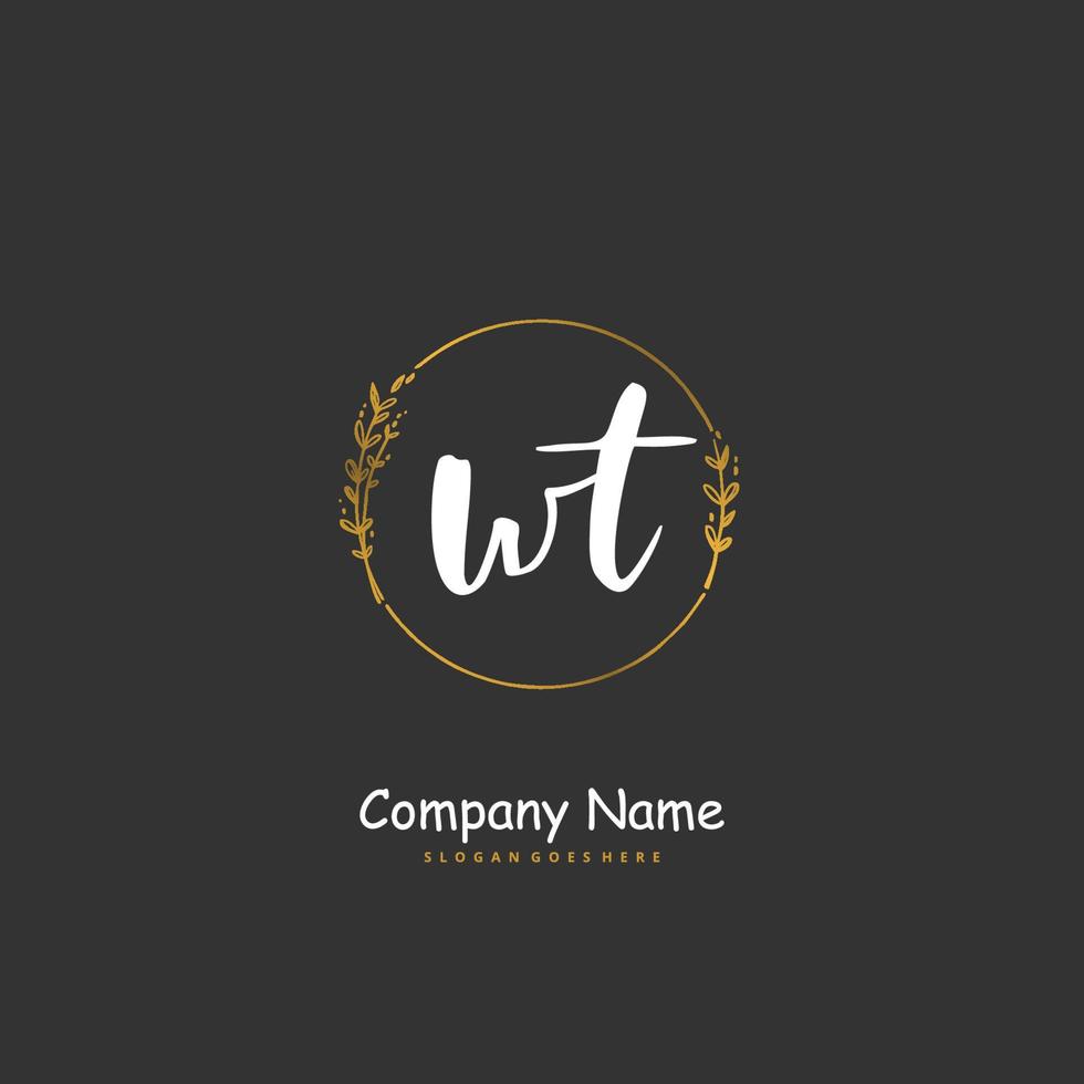 WT Initial handwriting and signature logo design with circle. Beautiful design handwritten logo for fashion, team, wedding, luxury logo. vector