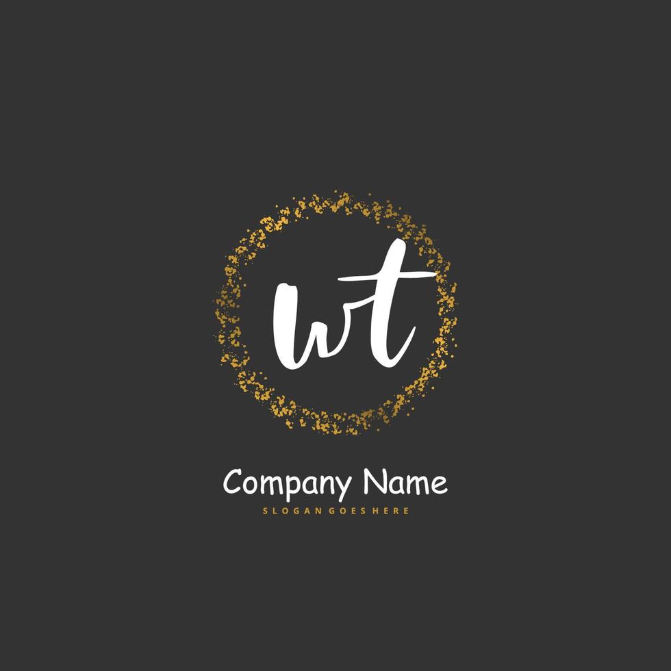 WT Initial handwriting and signature logo design with circle. Beautiful design handwritten logo for fashion, team, wedding, luxury logo. vector
