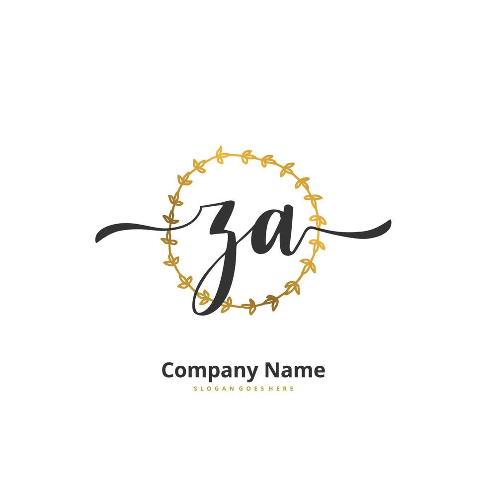 ZA Initial handwriting and signature logo design with circle. Beautiful design handwritten logo for fashion, team, wedding, luxury logo. vector