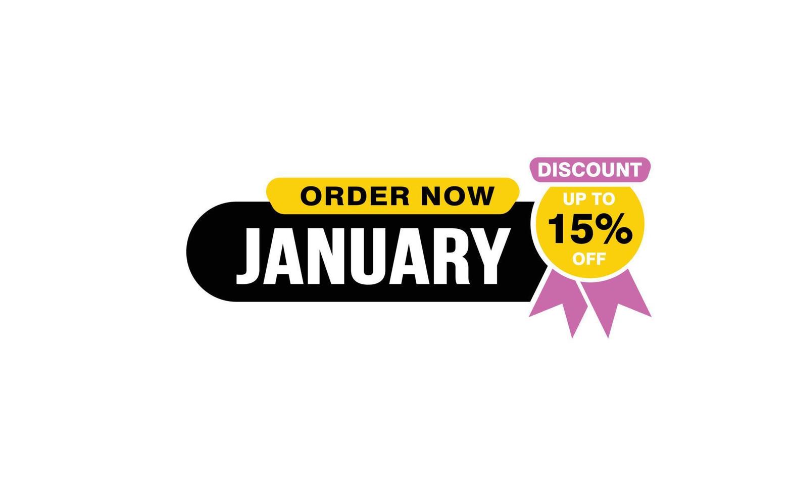 15 Percent JANUARY discount offer, clearance, promotion banner layout with sticker style. vector