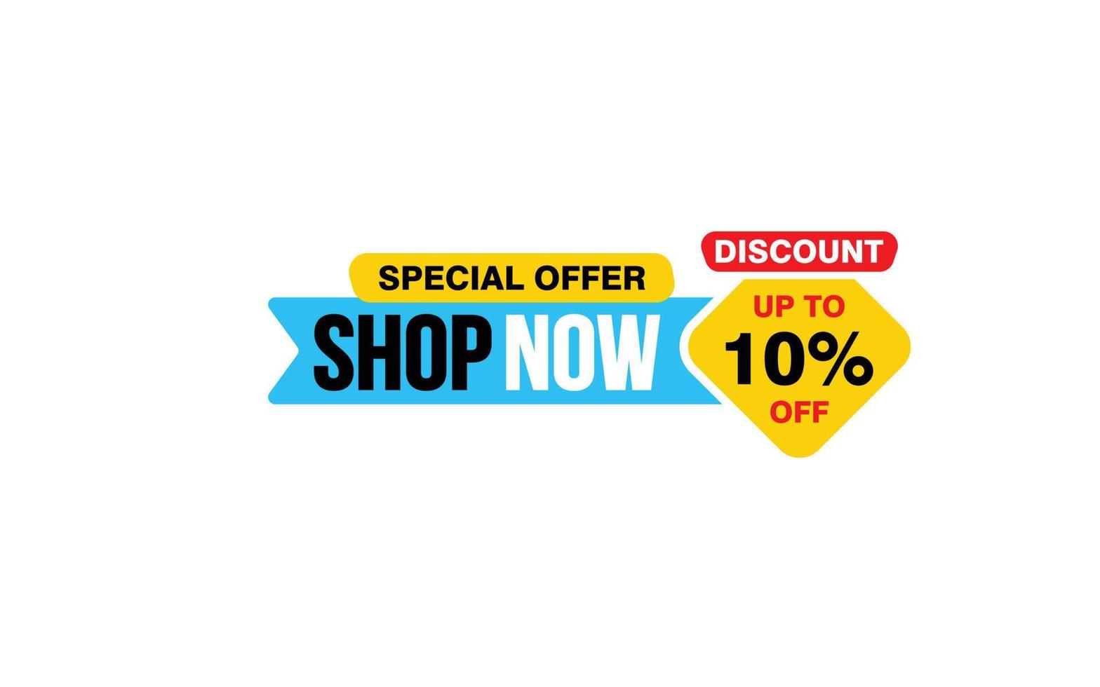 10 Percent SHOP NOW offer, clearance, promotion banner layout with sticker style. vector