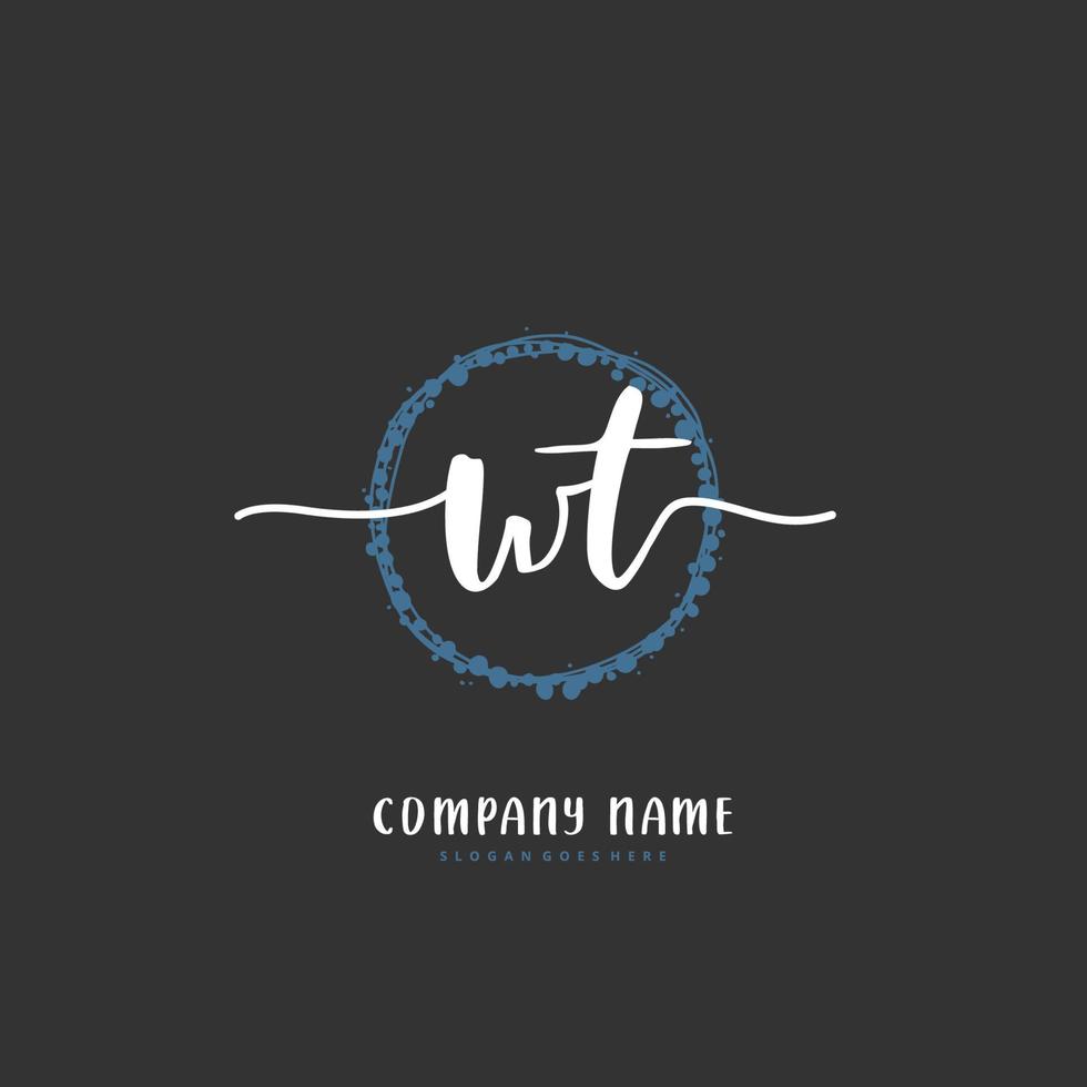 WT Initial handwriting and signature logo design with circle. Beautiful design handwritten logo for fashion, team, wedding, luxury logo. vector