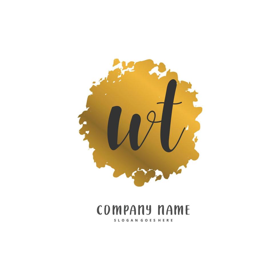 wt escritura a mano inicial y diseño de logotipo de firma con círculo. hermoso diseño de logotipo escrito a mano para moda, equipo, boda, logotipo de lujo. vector