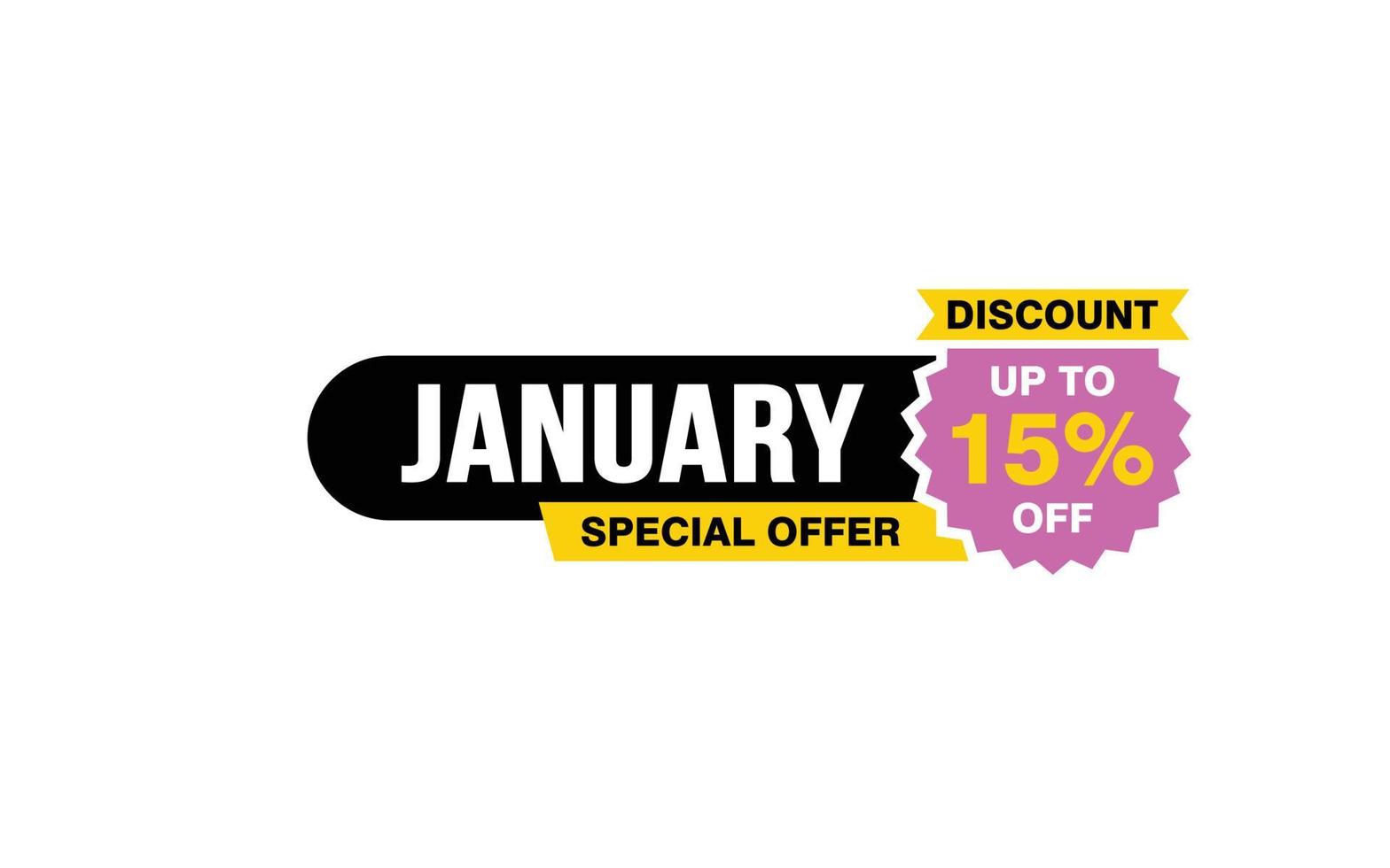 15 Percent JANUARY discount offer, clearance, promotion banner layout with sticker style. vector