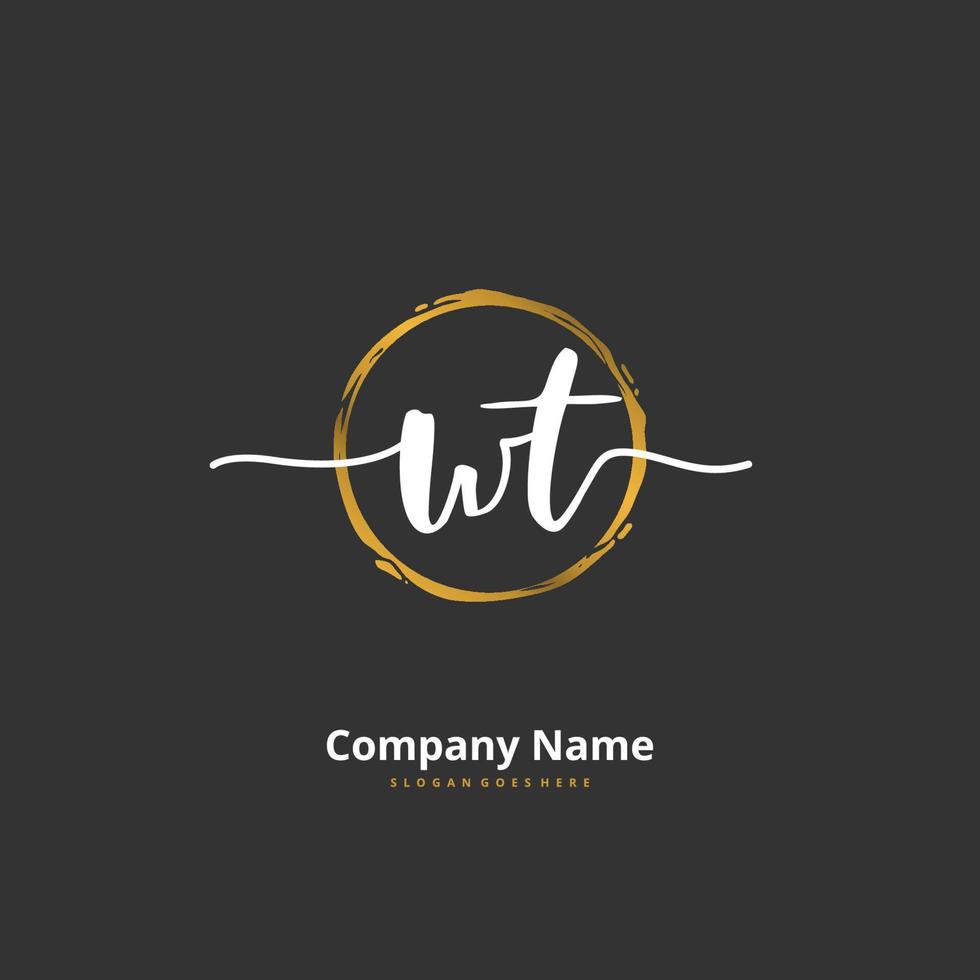 wt escritura a mano inicial y diseño de logotipo de firma con círculo. hermoso diseño de logotipo escrito a mano para moda, equipo, boda, logotipo de lujo. vector