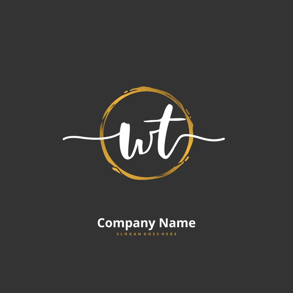 WT Initial handwriting and signature logo design with circle. Beautiful design handwritten logo for fashion, team, wedding, luxury logo. vector