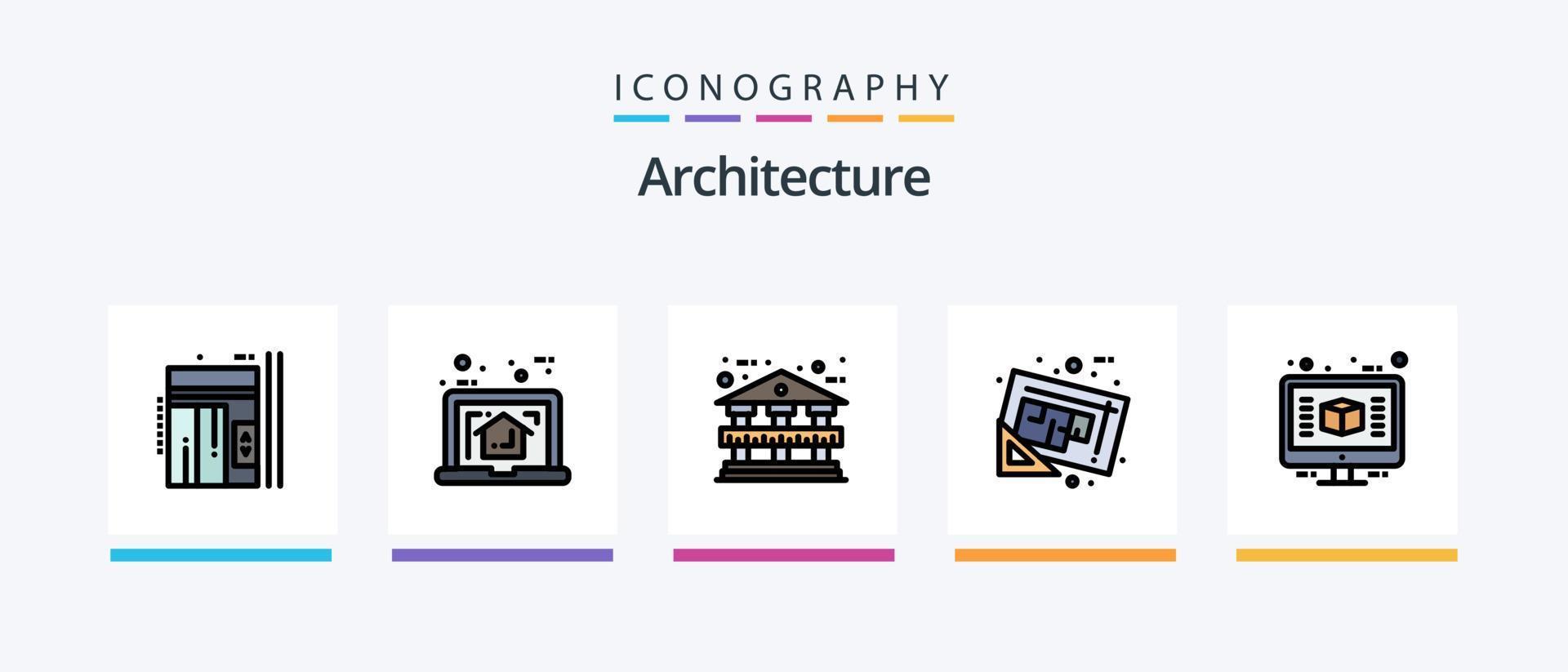 la línea de arquitectura llenó el paquete de 5 íconos que incluye la impresión azul. plan. arquitectura. ventana. marco. diseño de iconos creativos vector