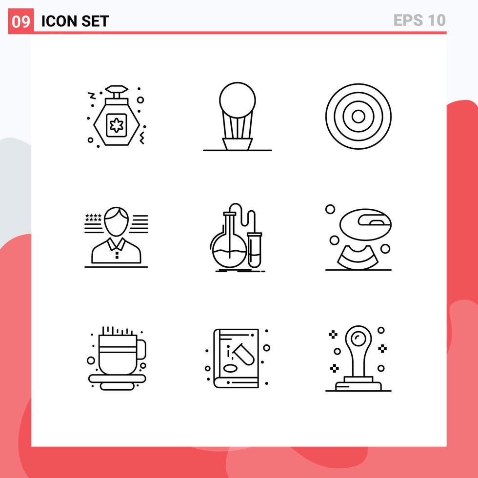 Modern Set of 9 Outlines and symbols such as test flask line chemistry flag Editable Vector Design Elements