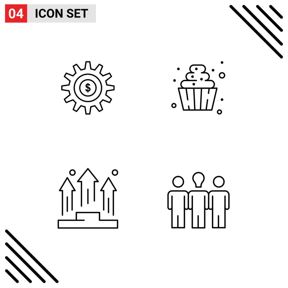 4 Universal Line Signs Symbols of gear businessmen success soft serve people Editable Vector Design Elements