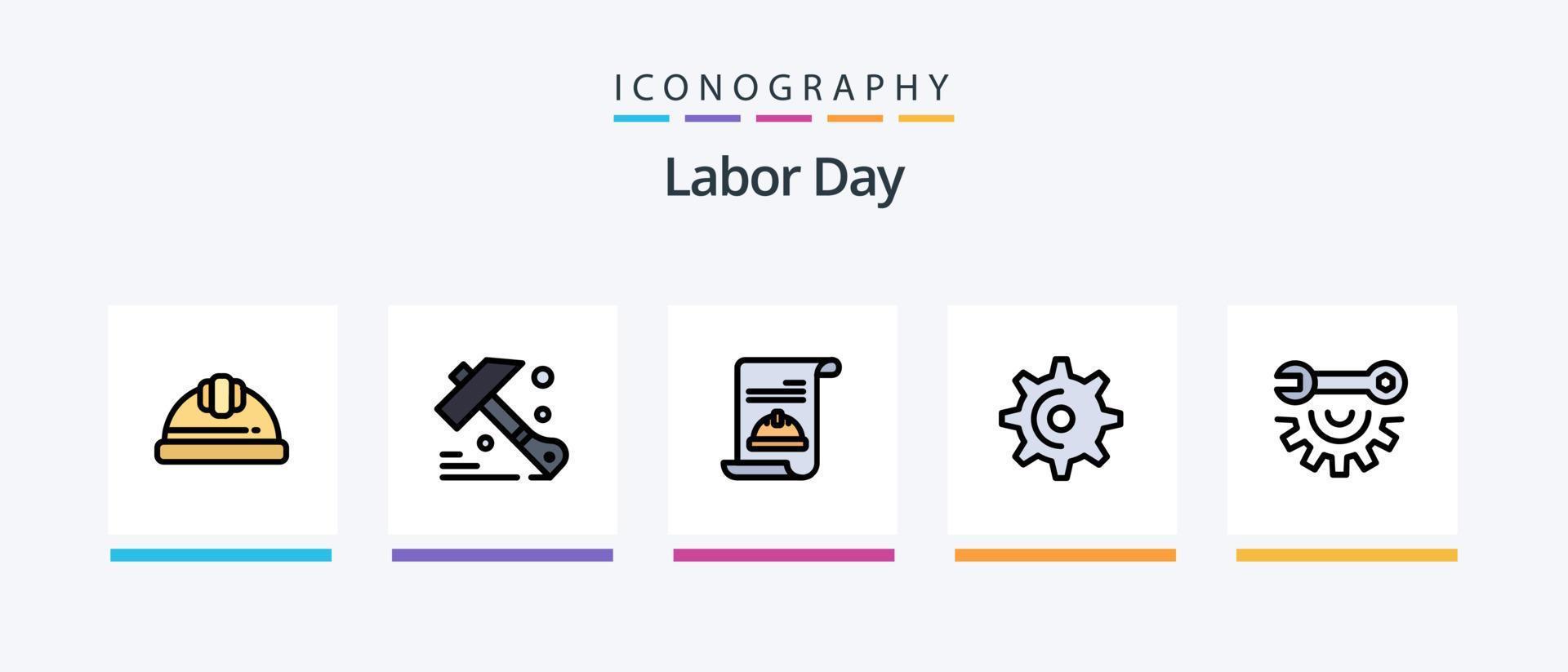 Labor Day Line Filled 5 Icon Pack Including brick . helmet . tool. hammer. Creative Icons Design vector